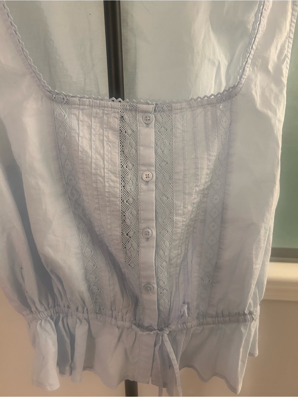 Old Navy Blue Lace-Trim Drawstring Peplum Camisole Prairie Cottagecore Tank Sm - Picture 2 of 10